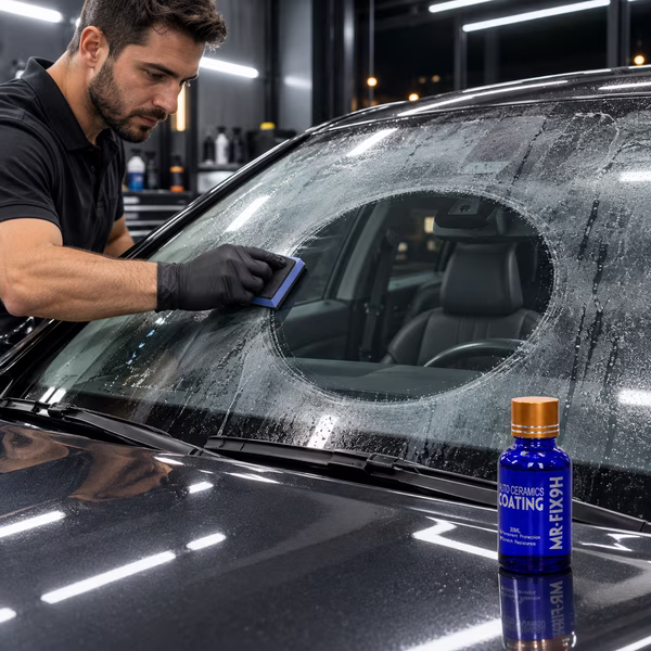 Applicazione del trattamento Mr Fix sul parabrezza